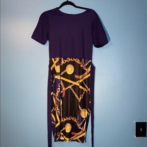 Elegant Purple and Black Chain Print Dress